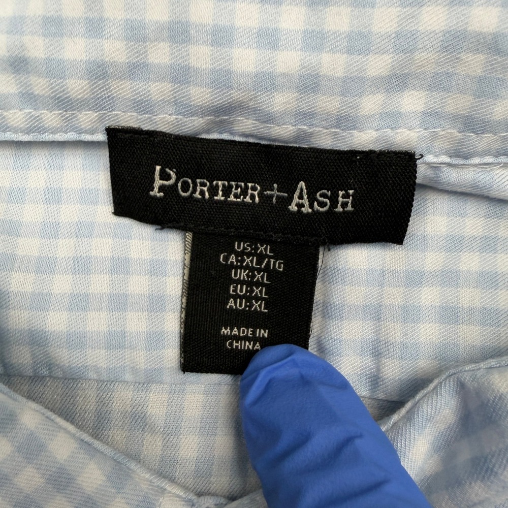 Porter + Ash Shirt Men XL Blue Gingham Checkered Button Down Long Sleeve Stretch - Picture 3 of 9